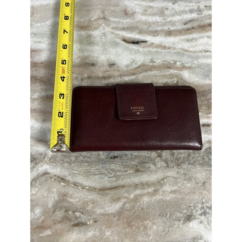 FOSSIL‎ Logan Tab Leather Card Holder Wallet Clutch Burgundy Maroon